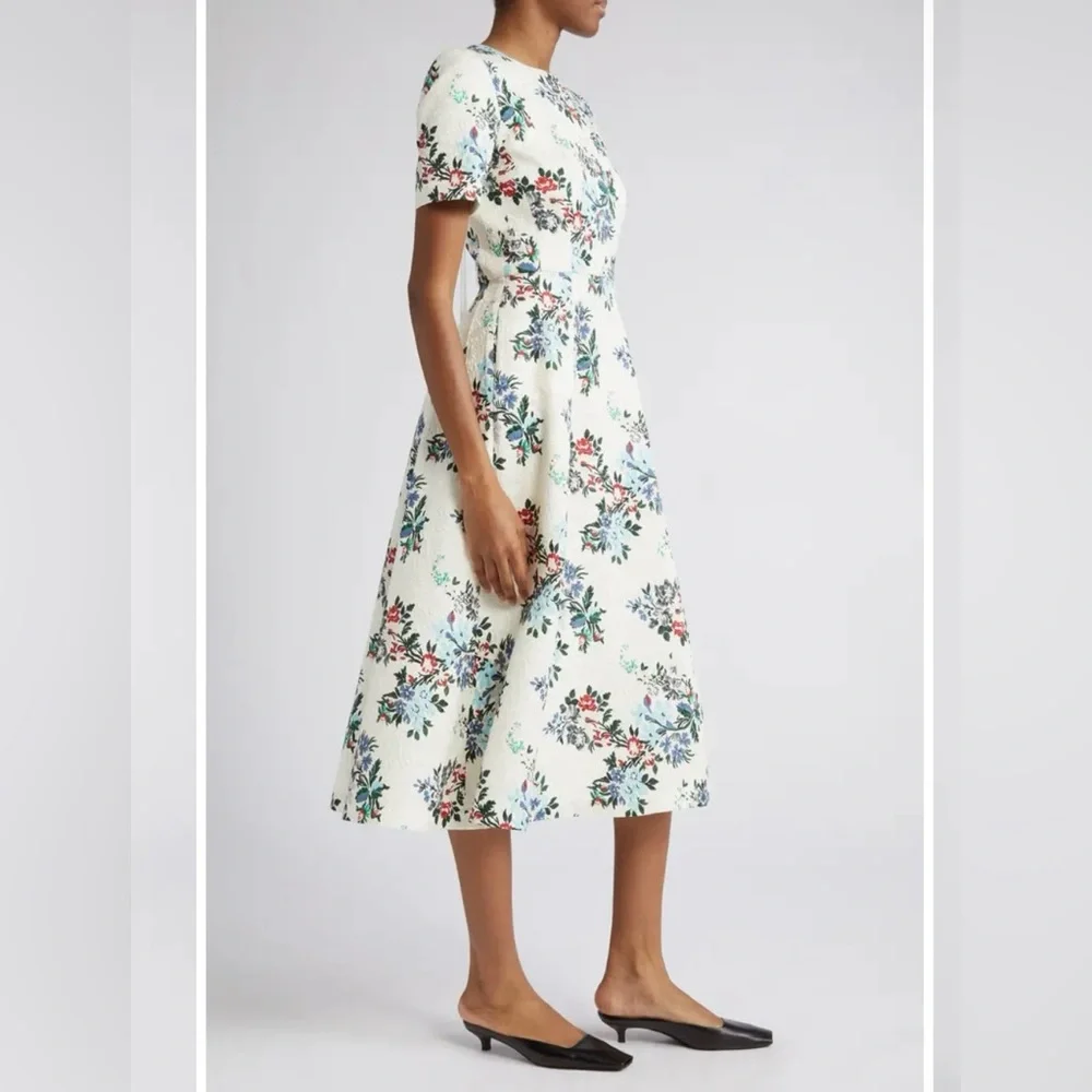 Adam Lippes Eloise Floral Matelassé Fit & Flare Midi Dress White Short Sleeves 2 - Picture 2 of 16